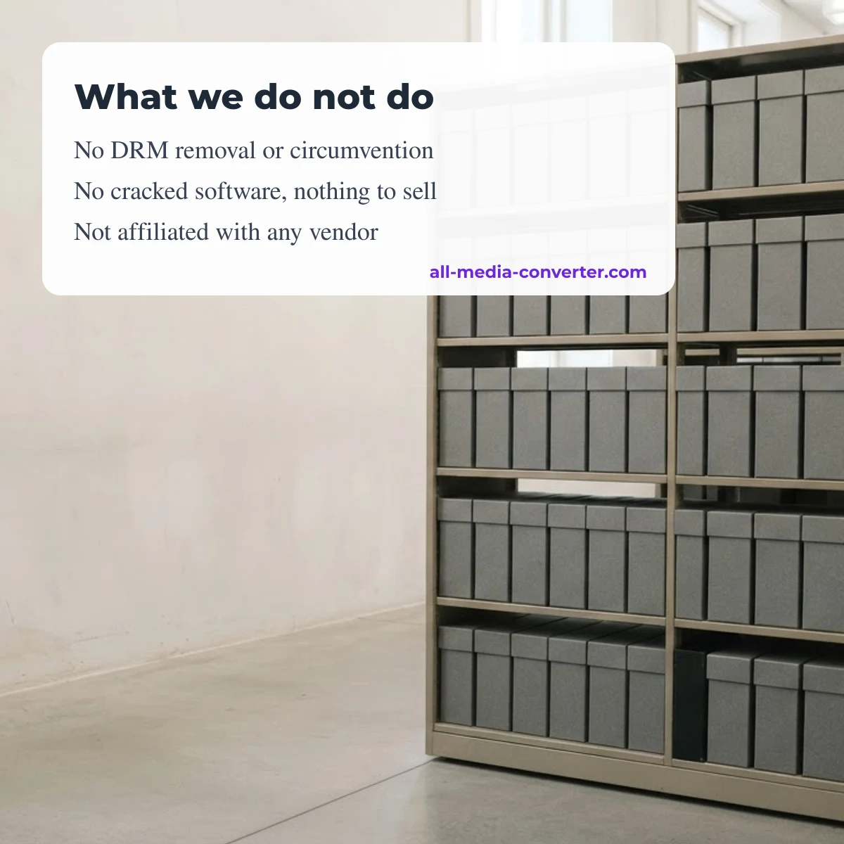All Media Converter does not remove DRM, sell software or impersonate any vendor